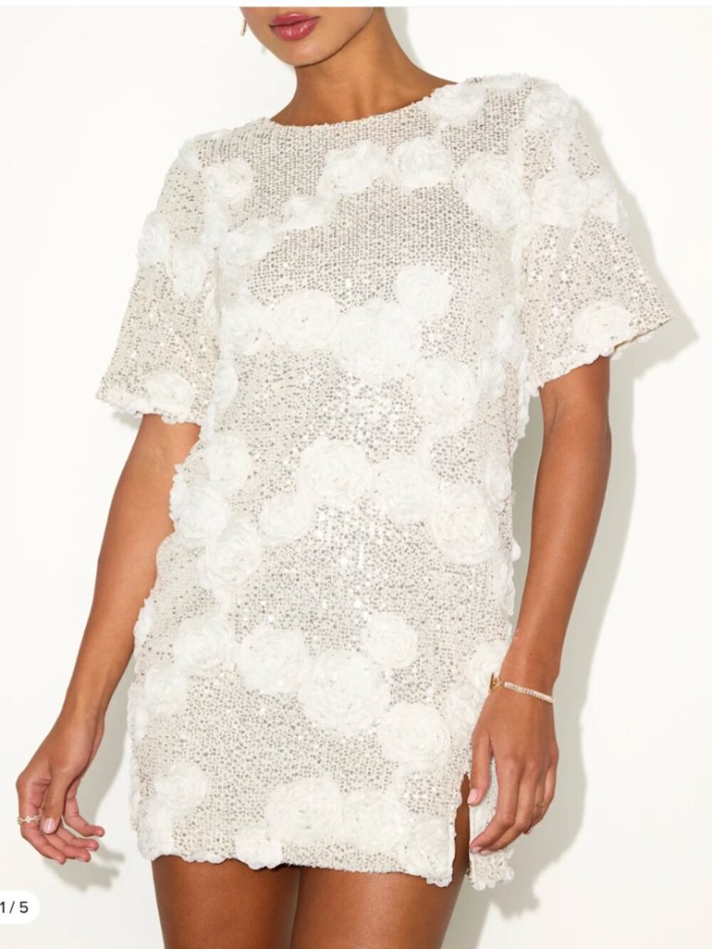 Ivory Sequin Rosette Tie-Back Shift Dress